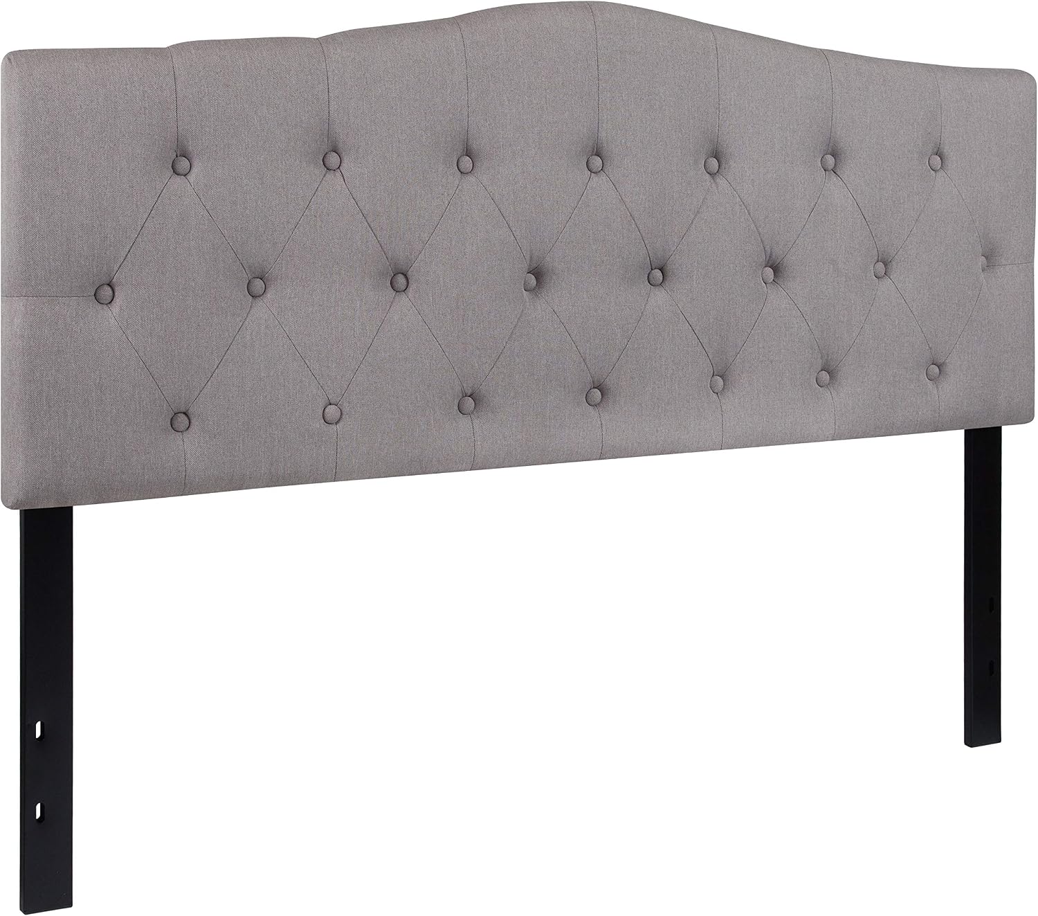 EMMA + OLIVER Arched Button Tufted Queen Size Headboard in Light Gray Fabric