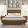 VanAcc Queen Size Solid Wood Bed Frame, Mid Century Platform Bed with Slatted Headboard, Wood Slat Support/No Box Spring Needed/Noise Free/Caramel