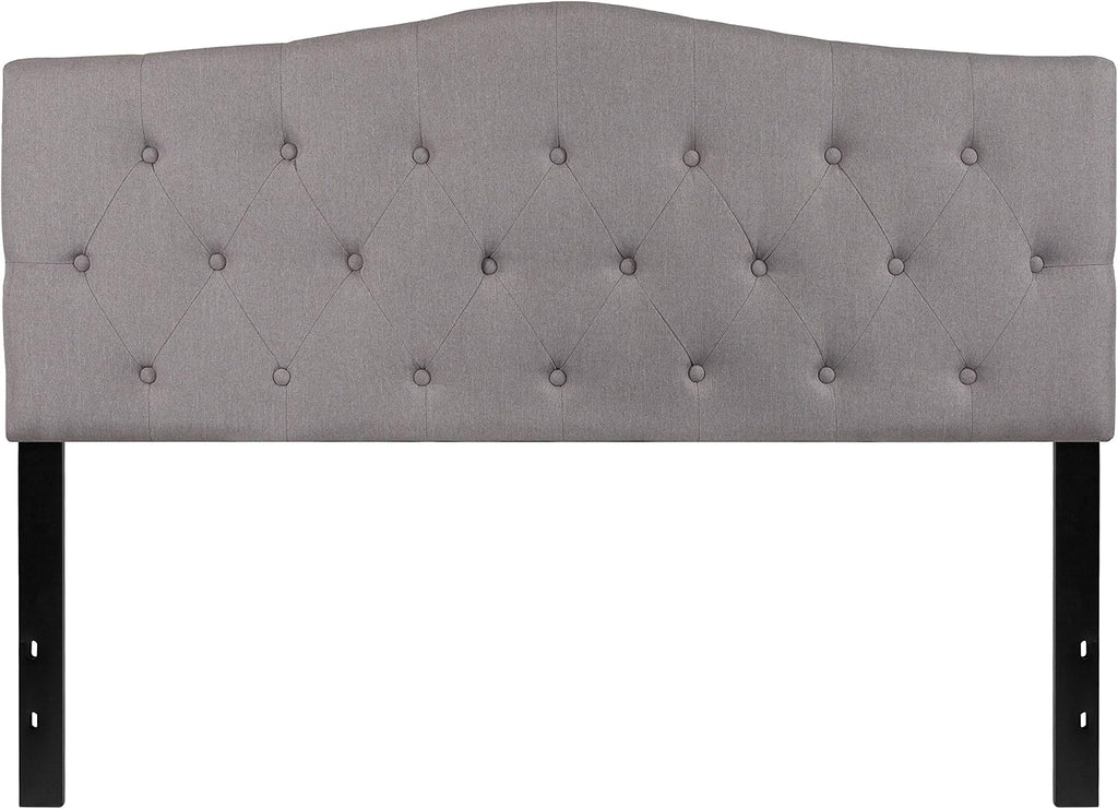 EMMA + OLIVER Arched Button Tufted Queen Size Headboard in Light Gray Fabric