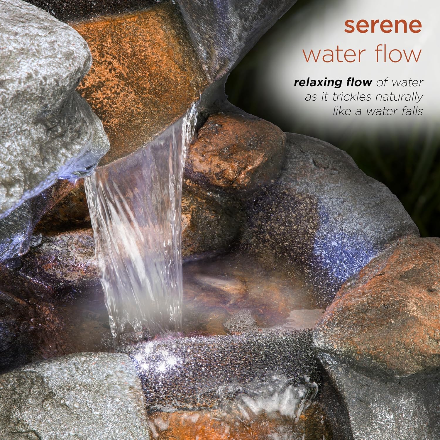 Alpine Corporation WIN1068 Outdoor Floor Rock Water Fountain with LED Lights, 5-Tier Rock Waterfall Fountain 54', Dark Brown