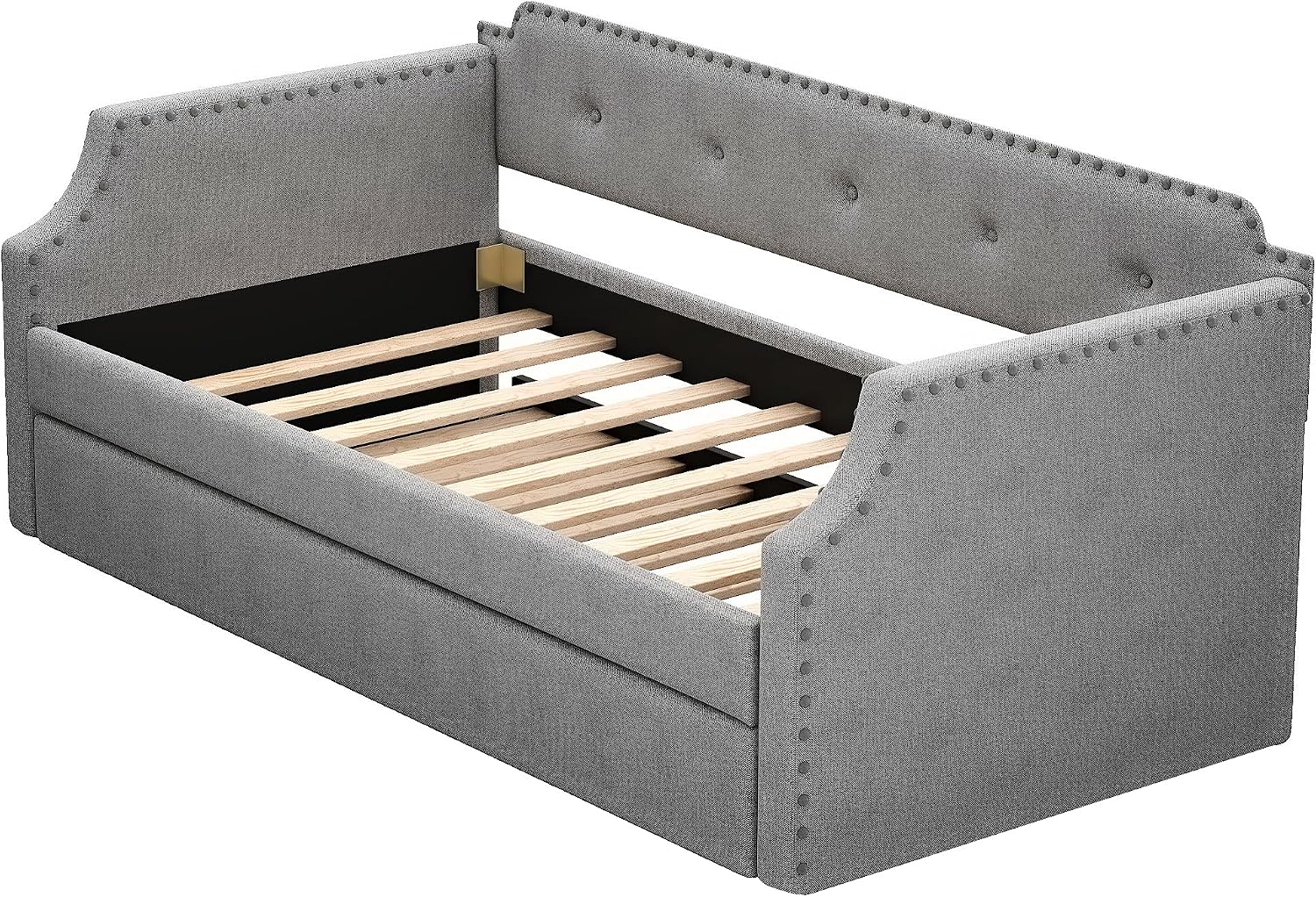 Twin Size Daybed with Trundle, Upholstered Twin Daybed Frame, Sofa Bed for Bedroom Living Room, Gray