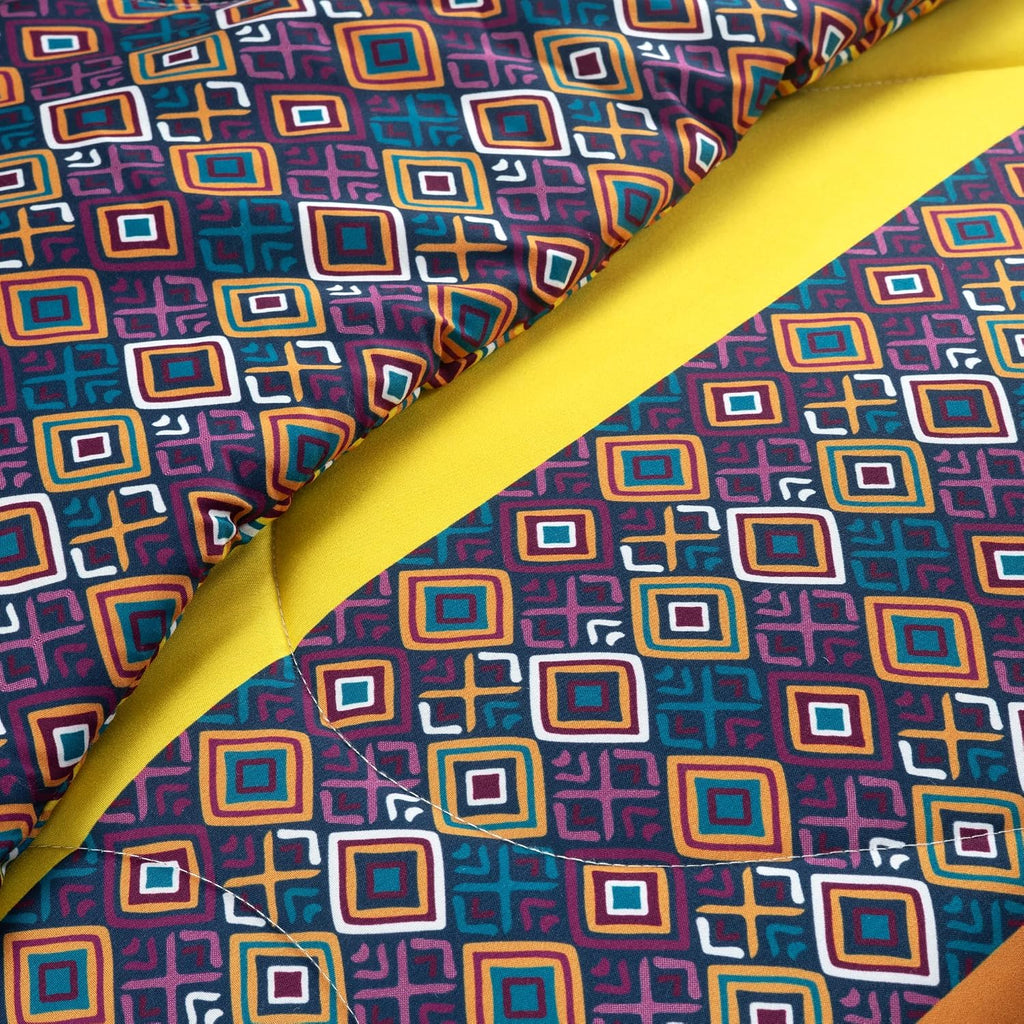 Lush Decor Boho Stripe Oversized Reversible 7 Piece Comforter Set, Full/Queen, Plum & Yellow