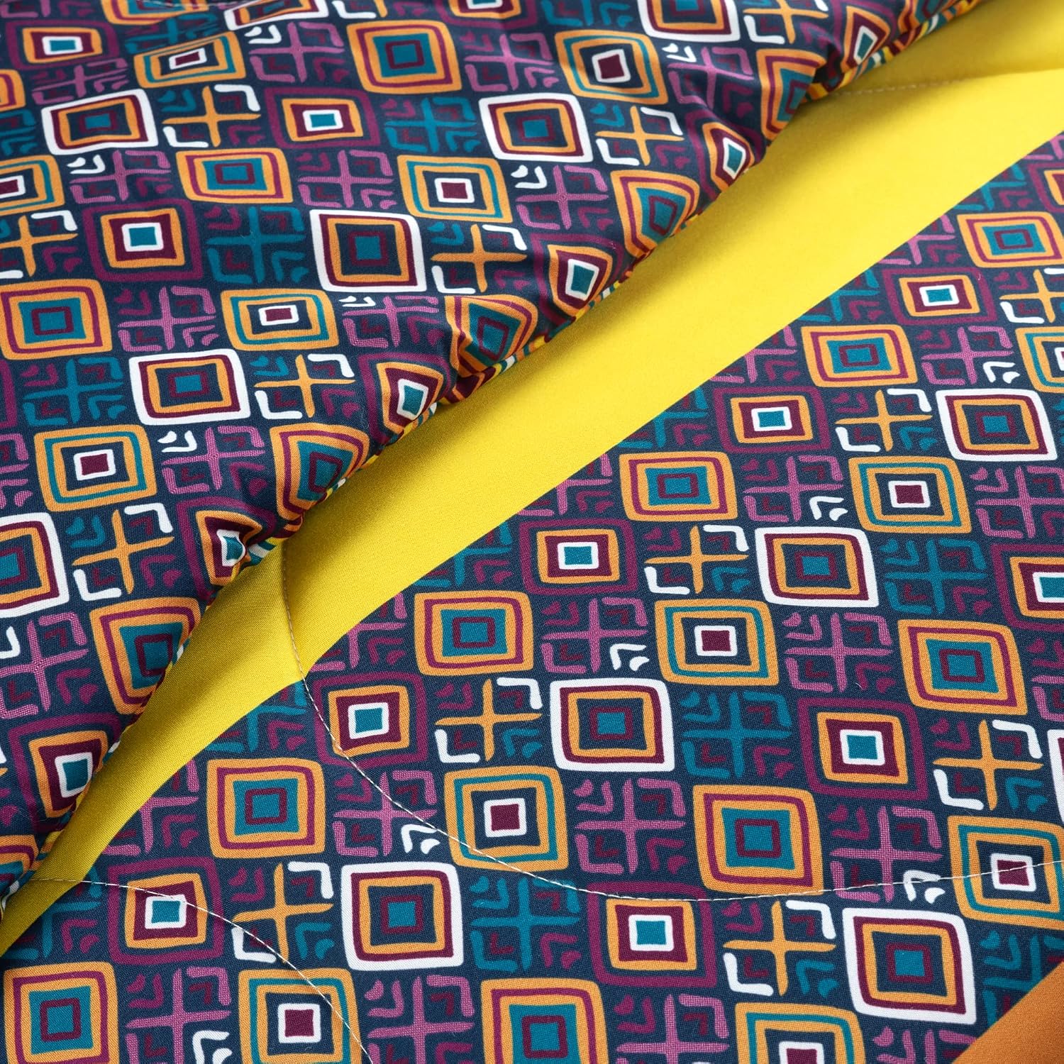 Lush Decor Boho Stripe Oversized Reversible 7 Piece Comforter Set, Full/Queen, Plum & Yellow