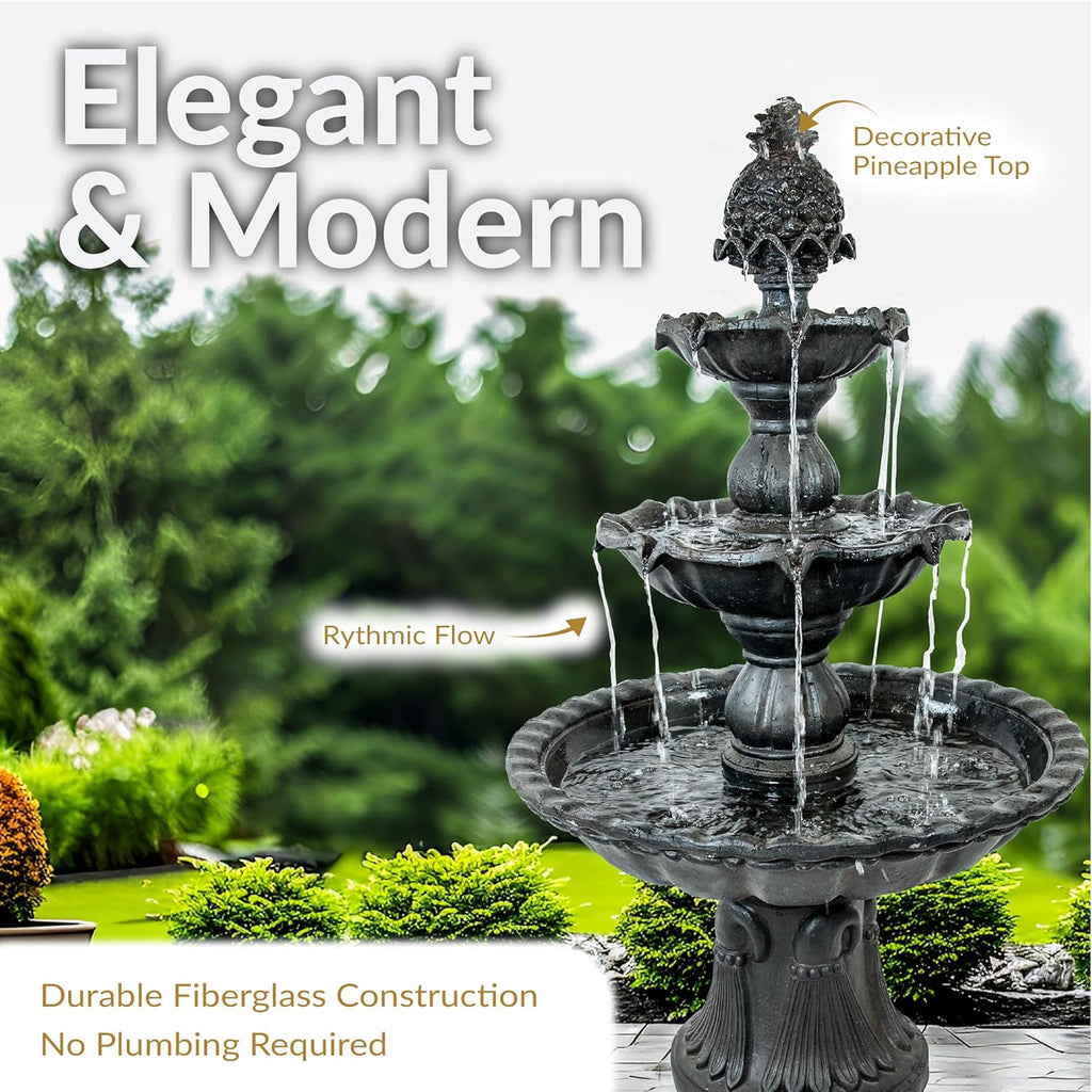 Sunnydaze 57' H Welcome 3-Tier Water Fountain - Large Electric Water Fountain with Pineapple Topper for Garden, Patio or Yard - Deep Espresso
