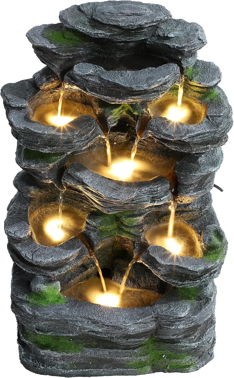 TITIMO 7-Tier Cascading Rock Water Fountain Outdoor Garden Waterfall with Lights,Fountain Indoor Decor for Garden, Patio, Backyard, Deck, Porch and Home Art Decor (24' H)