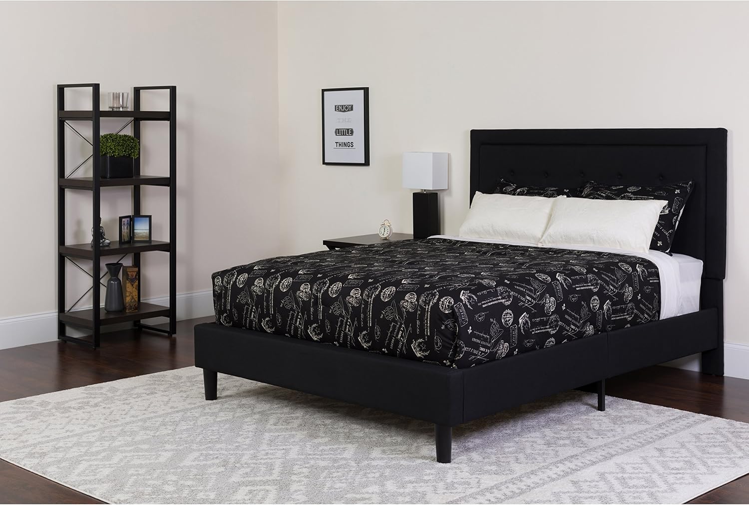 Flash Furniture Roxbury Twin Size Tufted Upholstered Platform Bed in Black Fabric