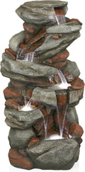 Alpine Corporation WIN1548 Outdoor Floor Cascading Stone Fountain with LED Lights, Tiered Garden Water Fountain, 53' H, Gray