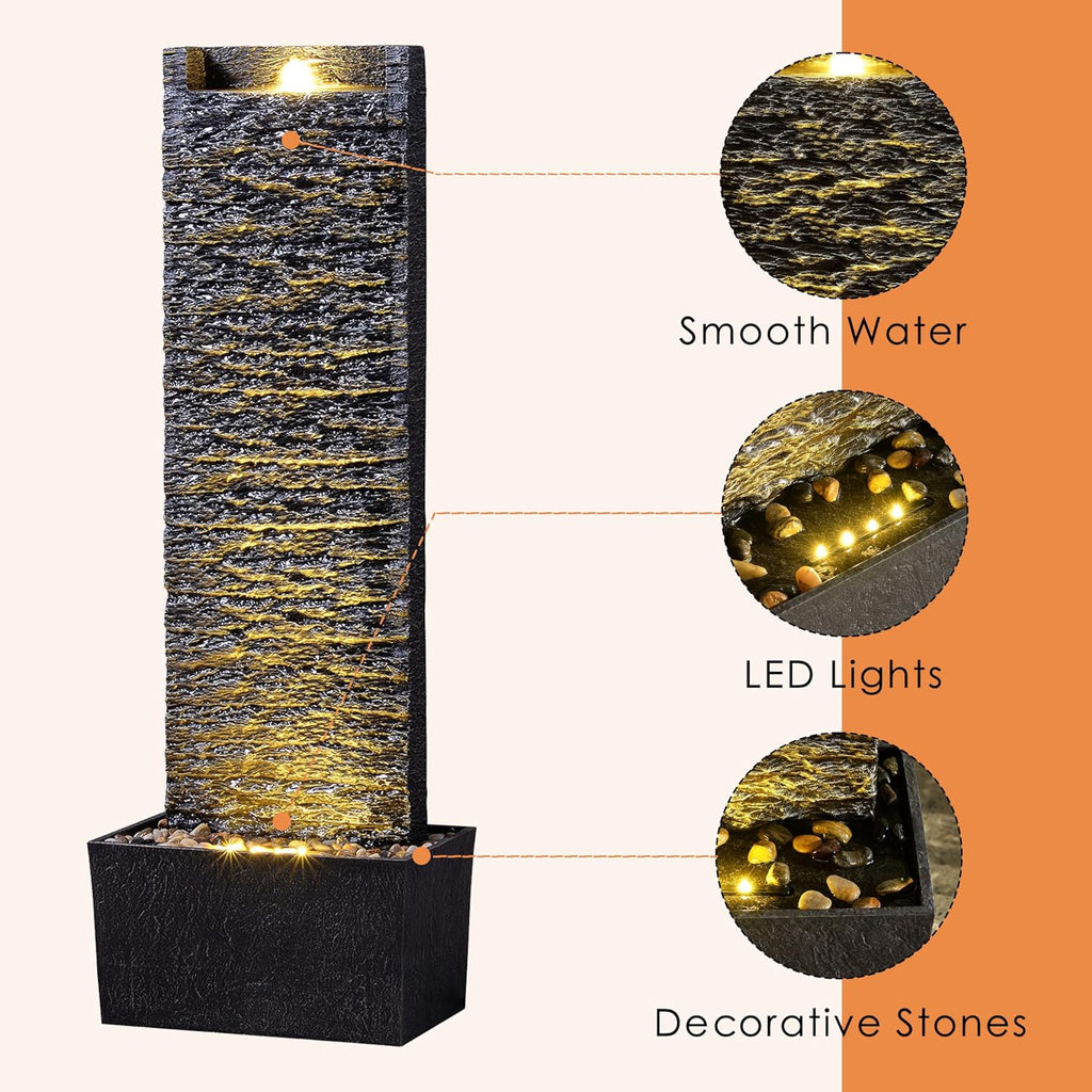 Water Fountain Outdoor, Floor Standing LED Illuminated Water Flow Elegant Water Fountain Pump 38.5' with Pebble Base for Garden, Patio and Yard (24372)