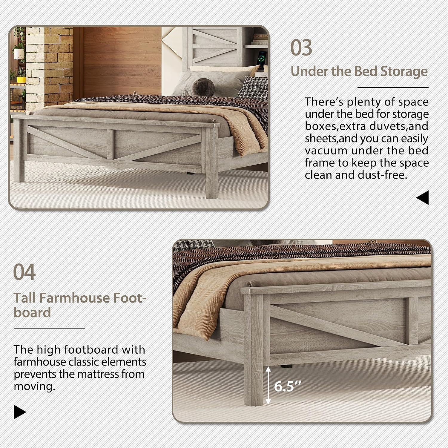 Farmhouse Bedroom Set 3 Pieces, Queen Size Wood Platform Bed Frame, Nightstand and Dressing Table, Queen Bedframe with Double Sliding Door Headboard and Charging Station (Antique Gray, Queen)