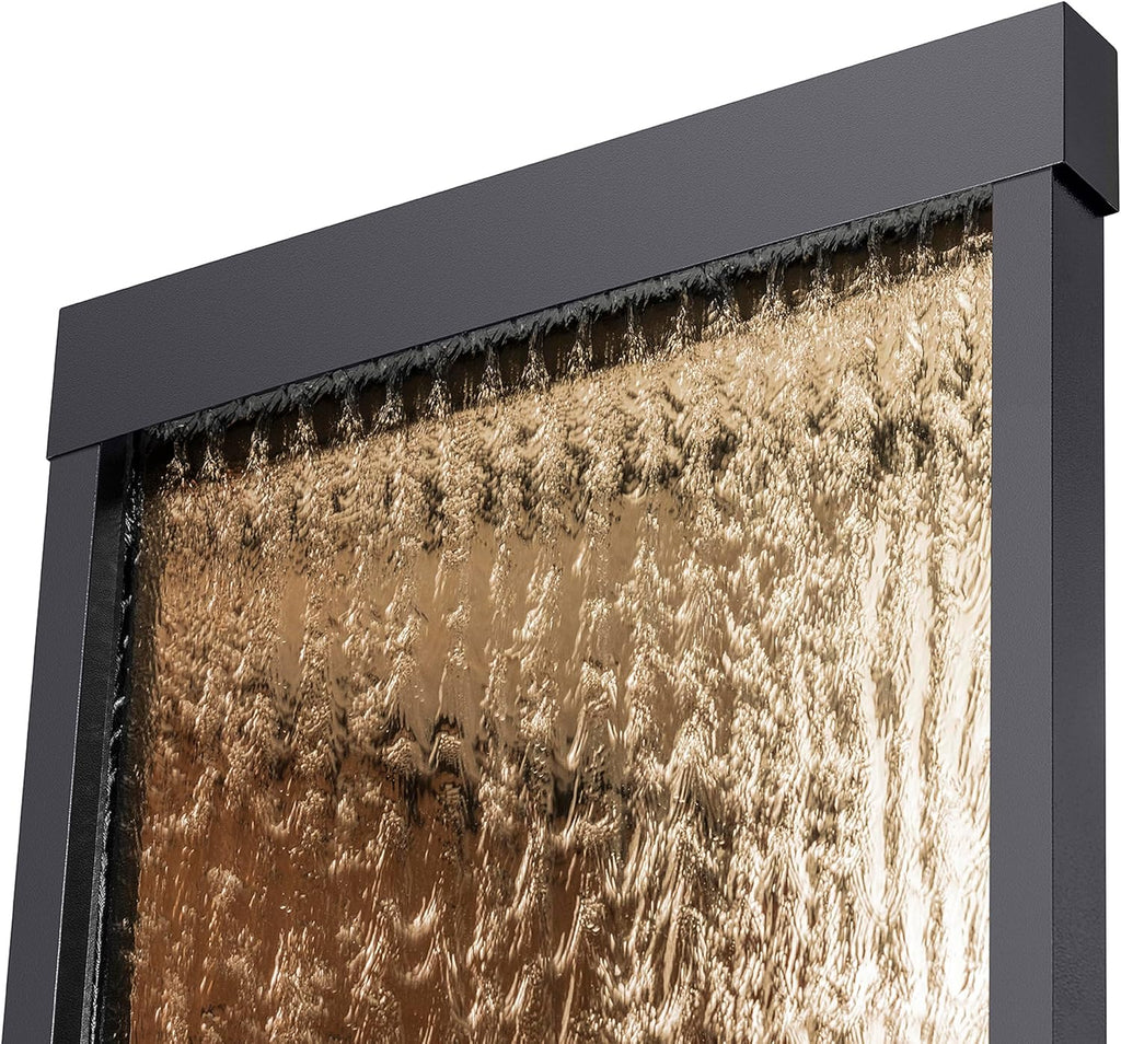 Alpine Corporation 72' Tall Indoor/Outdoor Mirror Waterfall Floor Fountain, LED Lights & River Stones, Elegant Bronze Finish for Home, Office, Patio & Entryway Decor