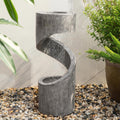 Glitzhome Outdoor Fountain with LED Light, Spiral Water Fountain Outdoor with Stone Planter, Modern Curved Waterfall Fountains Water Feature for Garden Patio, 31.3'H