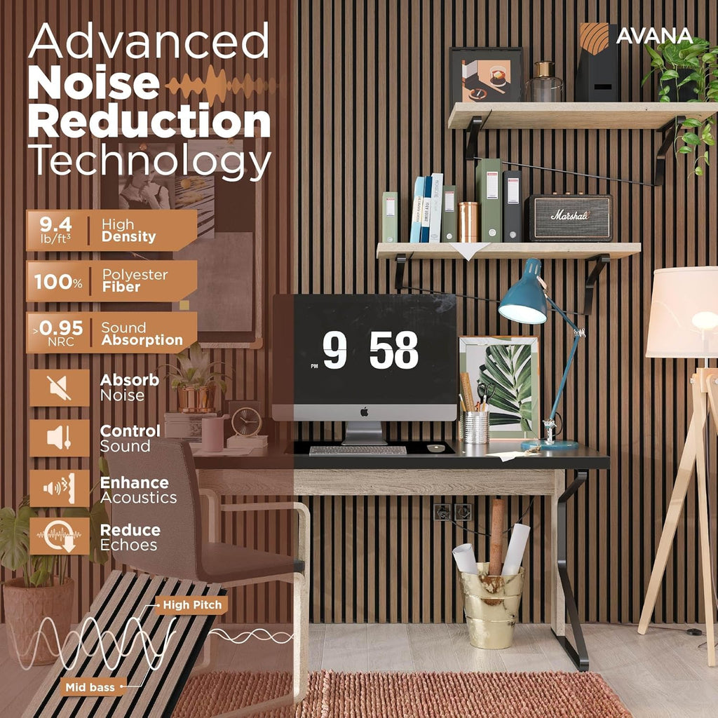 Avana Acoustic Wood Wall Panels – 93.2x11.25 Inch Panels – Fits 94x12 Layout – Smoke Walnut Acoustic Panels 4 PCs – Wall Panels for Interior Wall Decor for Homes, Offices – Wood Panels for Wall