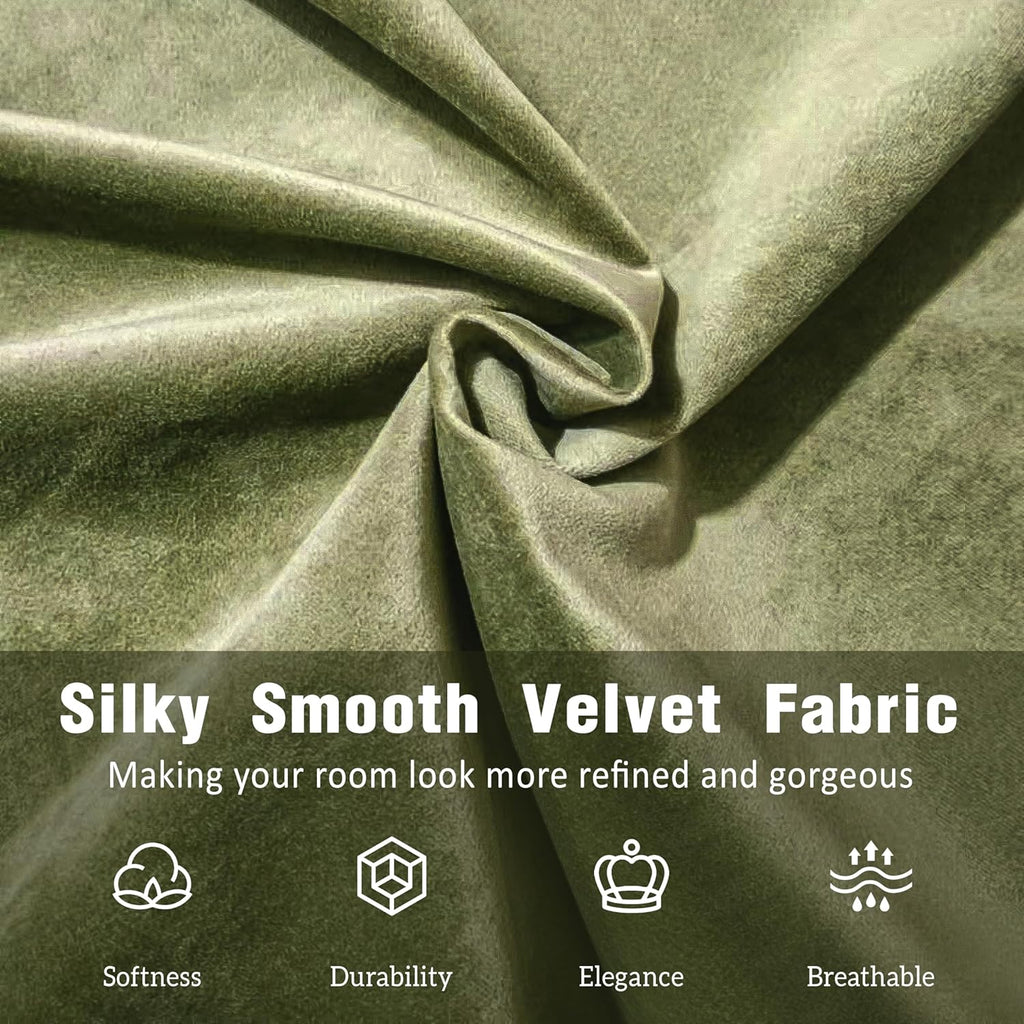 King Size Platform Bed with Curve-Shaped Design Headboard, Velvet Fabric Upholstered Platform Bed with Strong Support, Modern Bed Frame, No Box Spring Needed, Easy Assembly (Olive Green,King,8)