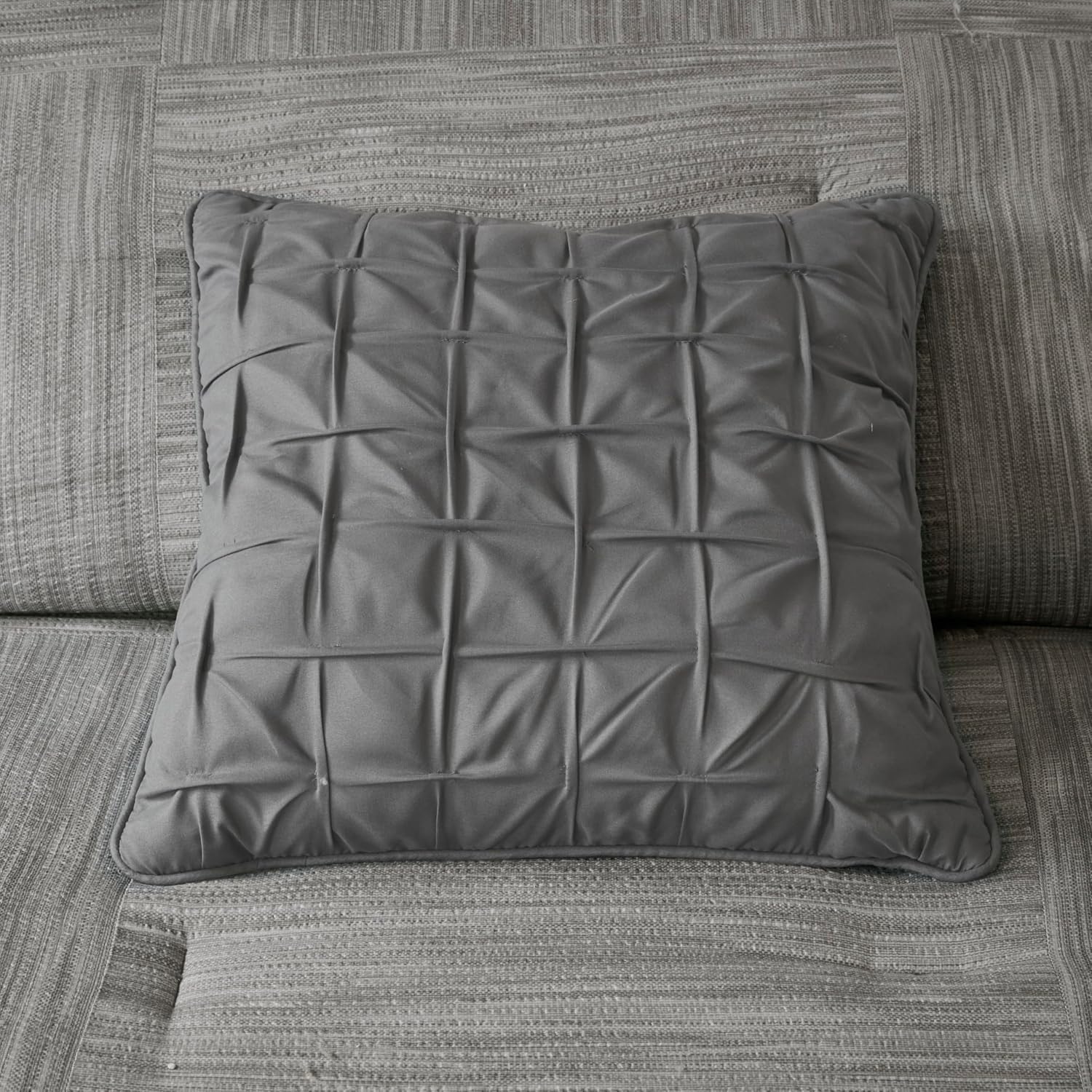 Madison Park Walter Comforter - Luxe Seersucker Print Design, All Season Down Alternative Bedding, Matching Shams, Bedskirt, Decorative Pillows, Grey King(104'x92') 7 Piece