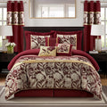 Stratford Park Red and Gold Comforter Set California King Size, 9 Piece Jacquard Floral Bedding Set, All Season, Ultra-Soft, Matching Pillows & Shams, Bed Skirt, Curtains