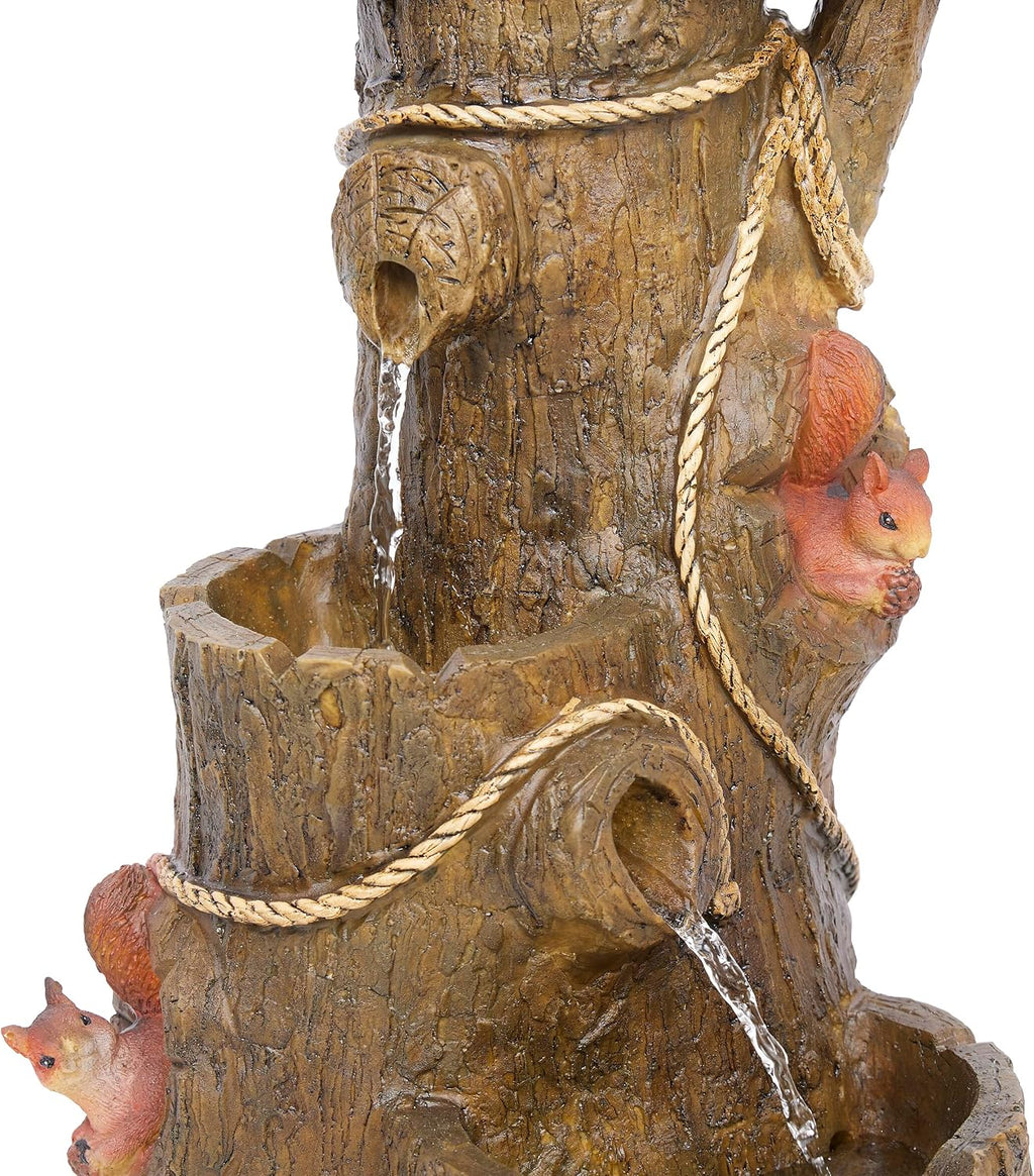 Alpine Corporation ZEN552 Outdoor Multitiered Birdhouse with Cardinal and Squirrels Water Floor Fountain for Patios, Gardens, and Yard Decor, 24' H, Brown