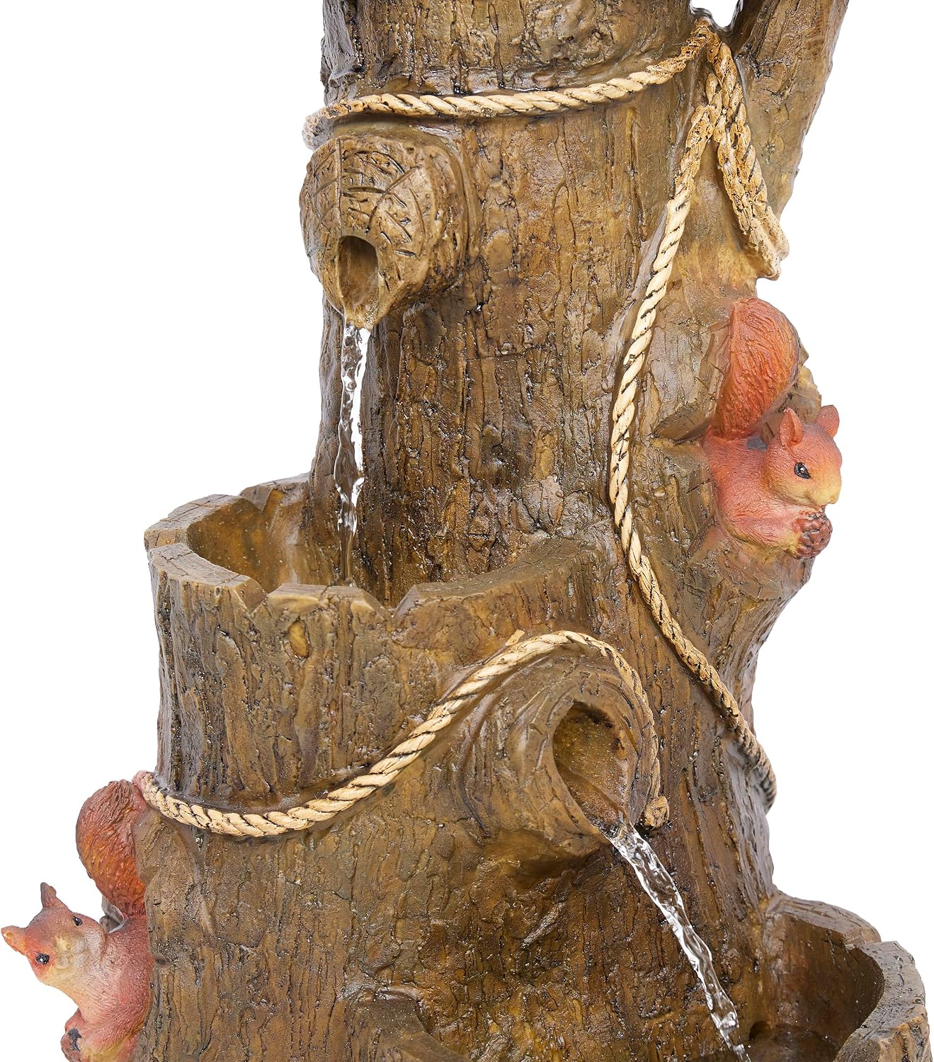 Alpine Corporation ZEN552 Outdoor Multitiered Birdhouse with Cardinal and Squirrels Water Floor Fountain for Patios, Gardens, and Yard Decor, 24' H, Brown