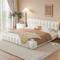 Merax Modern Tufted Platform Bed with Headboard King, Linen Upholstered Floor Bed Frame with Solid Frame, No Box Spring Needed, Beige
