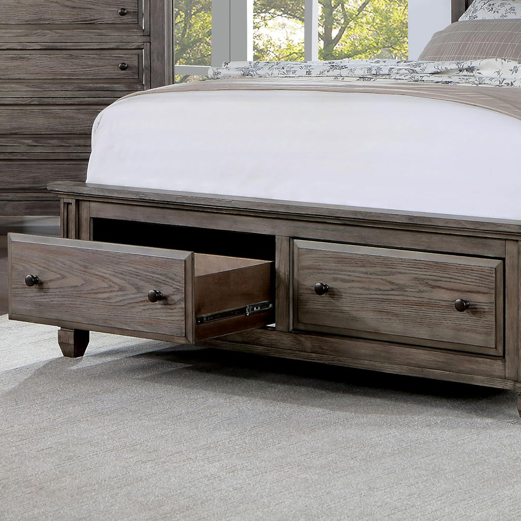 Furniture of America Xephyr Solid Wood 5-Piece Bedroom Set, Queen-Size Bed with Footboard Drawers, Felt-Lined Top & Ball-Bearing Glides, USB Port on Nightstand, Box Spring Required, Warm Gray
