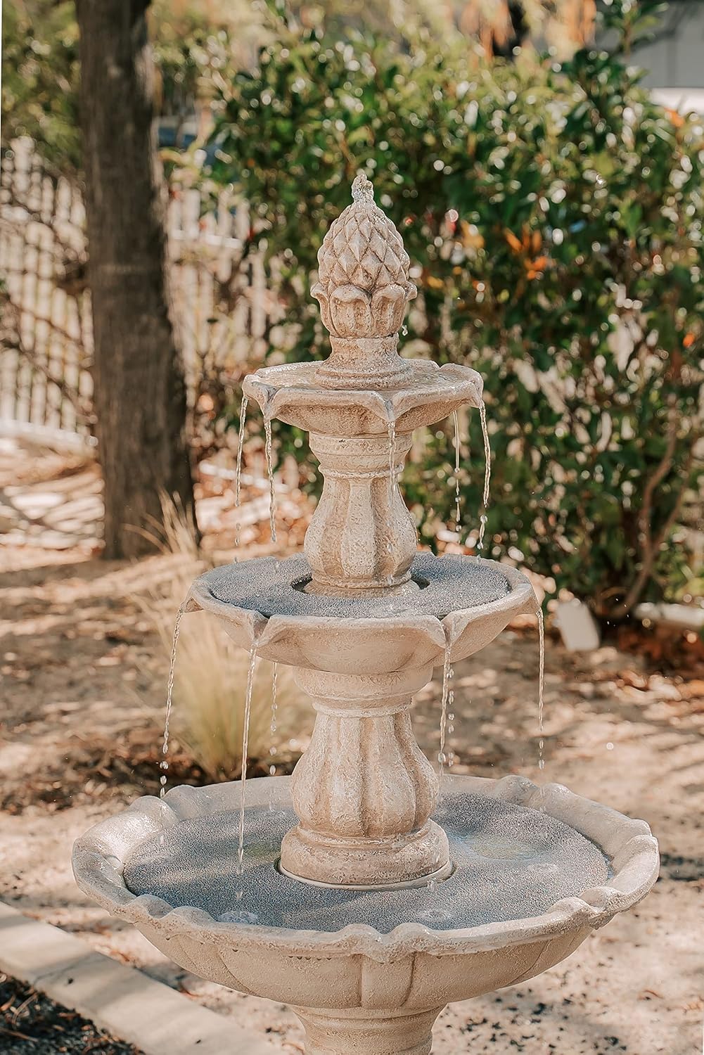 XBrand 51' 3-Tier Outdoor Freestanding Waterfall Fountain with Pump and Pineapple Finial, Beige