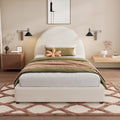 JIVOIT Modern Twin Size Bed Frame with Curved Round Headboard, Boucle Upholstered Platform Bed Frame with Sturdy Support Slats, No Box Spring Needed