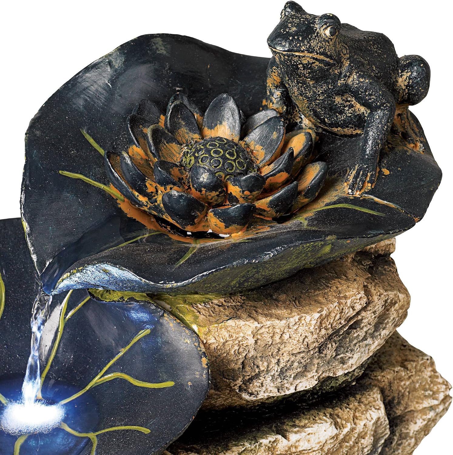 Frog and Four Lily Pad 21' High Large Rustic Indoor Outdoor Cottage Core Decor Faux Stone Floor Fountain with Light LED Standing Waterfall Water Feature for Outside Garden Patio Yard - John Timberland