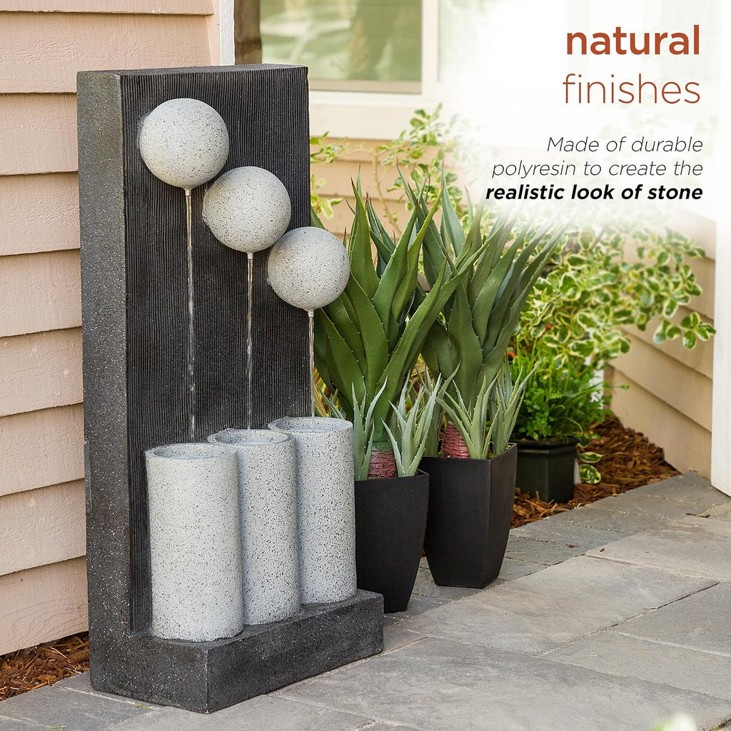 Alpine Corporation 37' Tall Outdoor Floor Calming Infinity Fountain with LED Lights, 3-Tier Modern Water Fountain, Gray