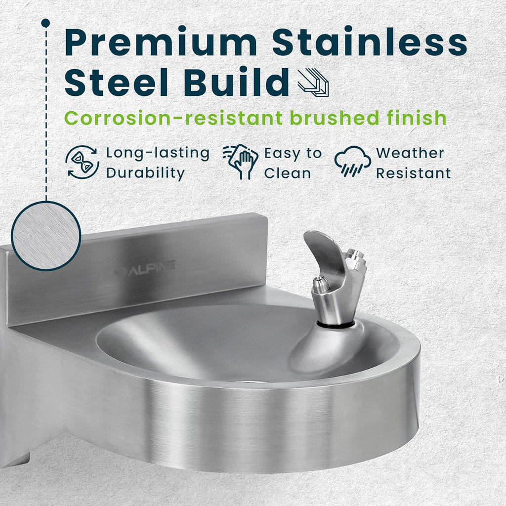 Alpine Water Drinking Fountain Wall Mounted - Commercial Hydration Station for Indoor & Outdoor in School, Parks, Courts & More (Stainless Steel)