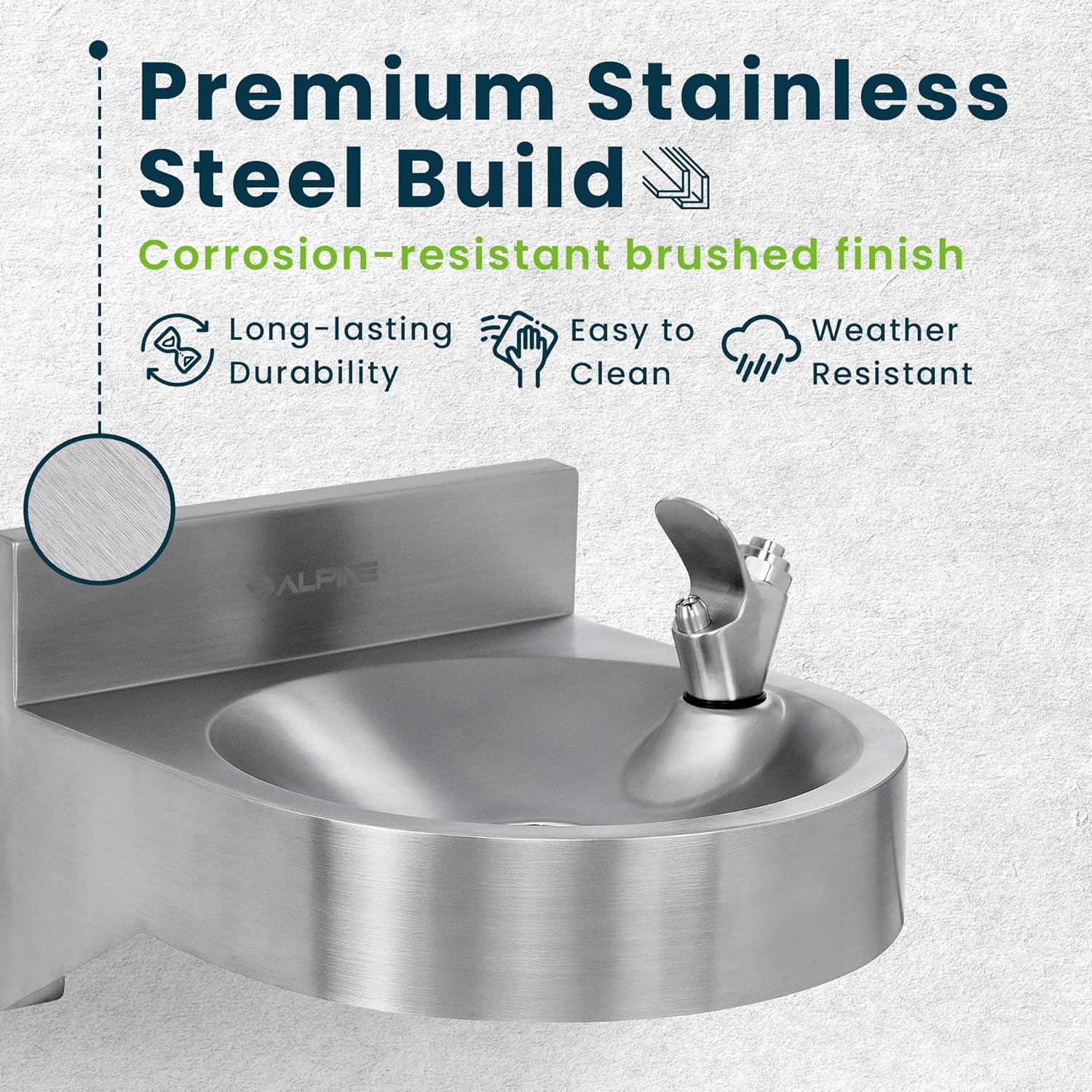 Alpine Water Drinking Fountain Wall Mounted - Commercial Hydration Station for Indoor & Outdoor in School, Parks, Courts & More (Stainless Steel)
