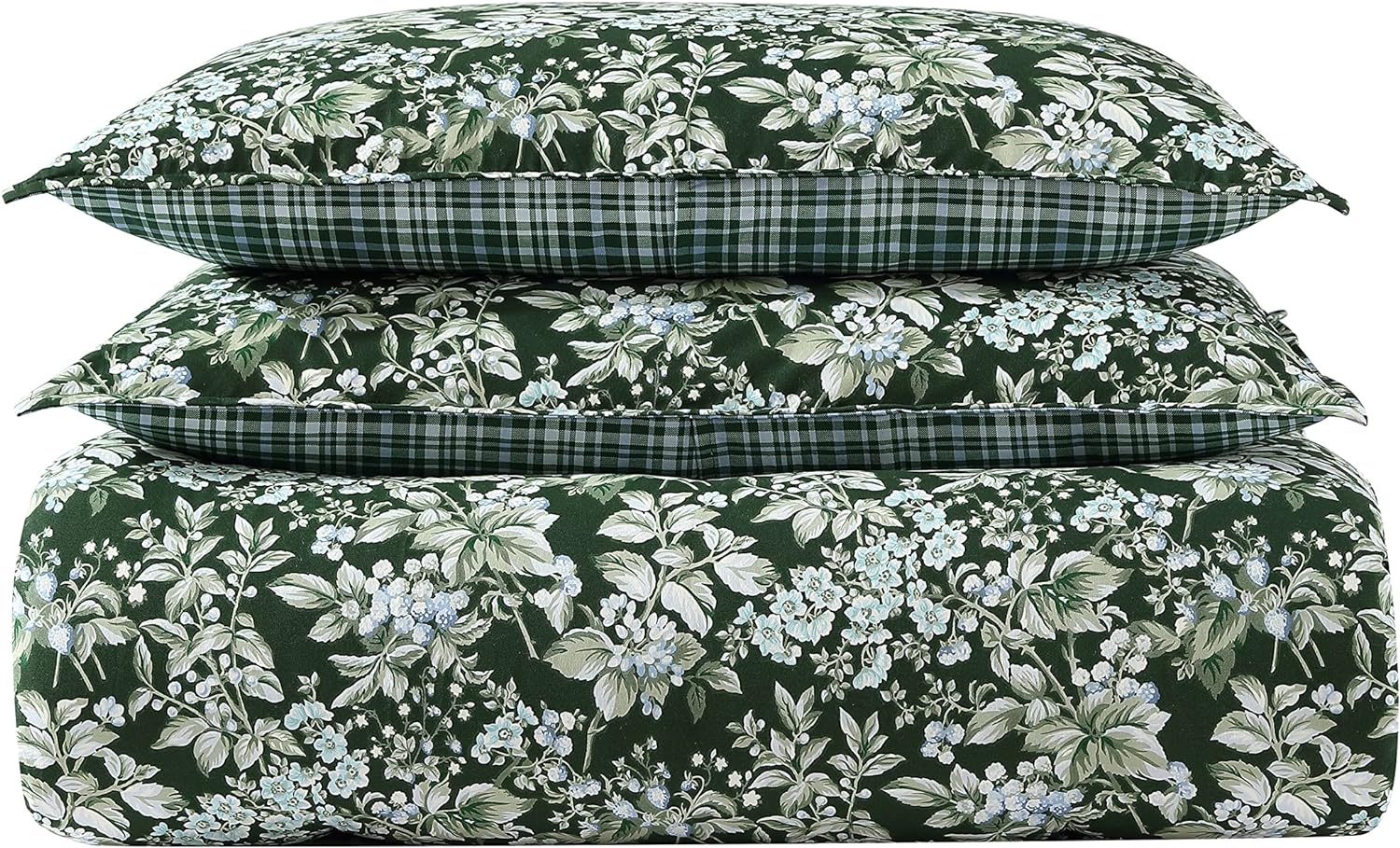 Laura Ashley – Queen Comforter Set, Reversible Floral Bedding with Matching Shams & Bonus Decorative Pillow Covers, Medium Weight, 7-Piece, College Dorm Room Essentials (Bramble Floral Green)