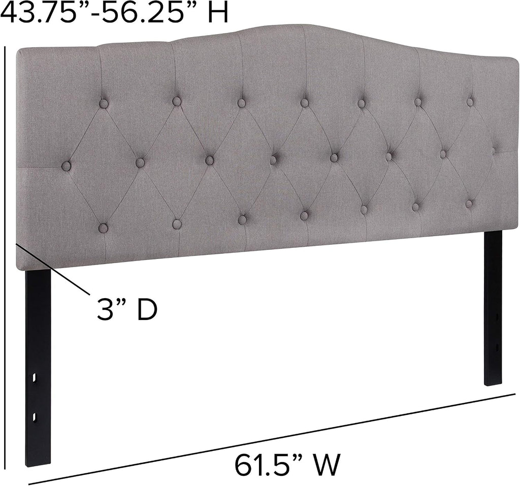 EMMA + OLIVER Arched Button Tufted Queen Size Headboard in Light Gray Fabric