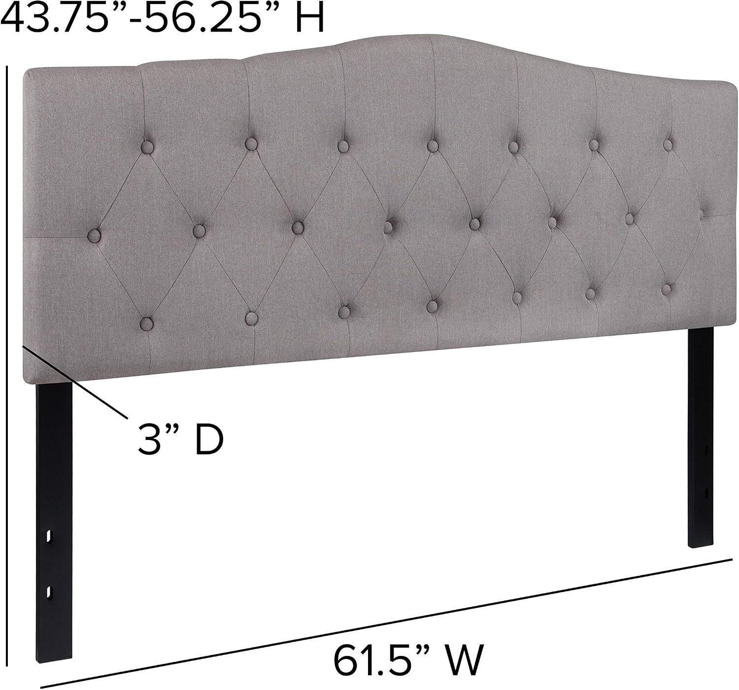 EMMA + OLIVER Arched Button Tufted Queen Size Headboard in Light Gray Fabric