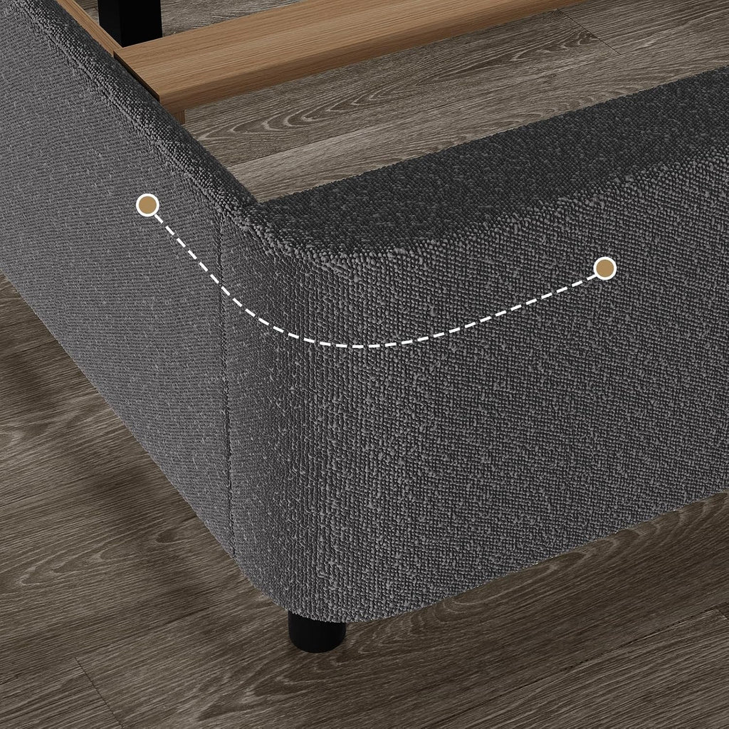 HOMBCK Queen Bed Frame with Headboard, Boucle Upholstered Soft Platform Bed Frame Queen Size with Thickened Footboard, Rounded Corners Design, No Box Spring Required, Easy Assembly, Grey