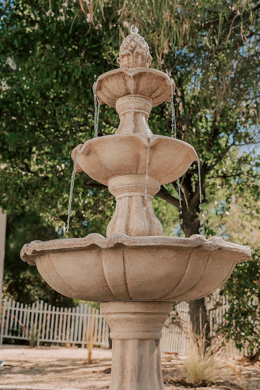 XBrand 51' 3-Tier Outdoor Freestanding Waterfall Fountain with Pump and Pineapple Finial, Beige