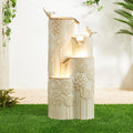 Glitzhome Water Fountain Outdoor with LED Lights, 4-Tier Vase Shaped Ceramic Outdoor Fountain, Dandelion Glaze Water Fountains Feature for Garden Backyard Patio, Sand Beige, 31.7'H