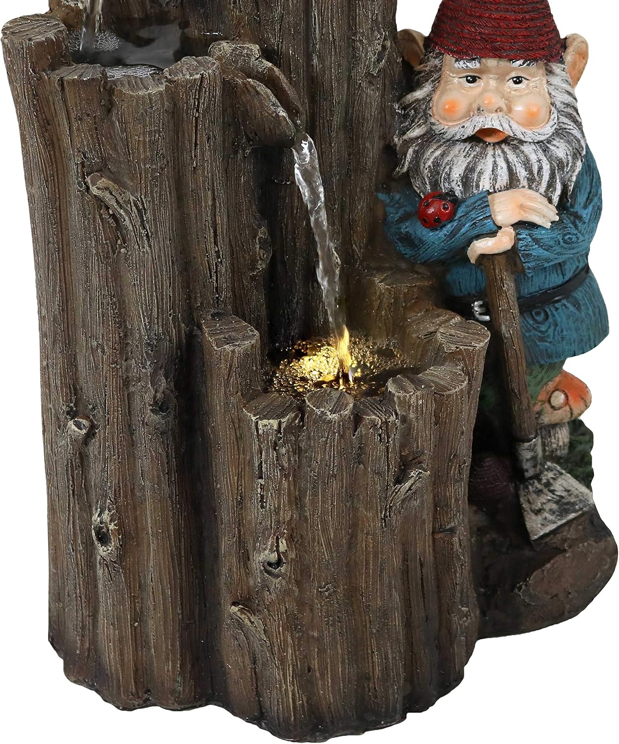 Sunnydaze Resting Gnome Outdoor Water Fountain with LED Light - Gnome Garden Fountain for Patio, Backyard or Deck - 17' High