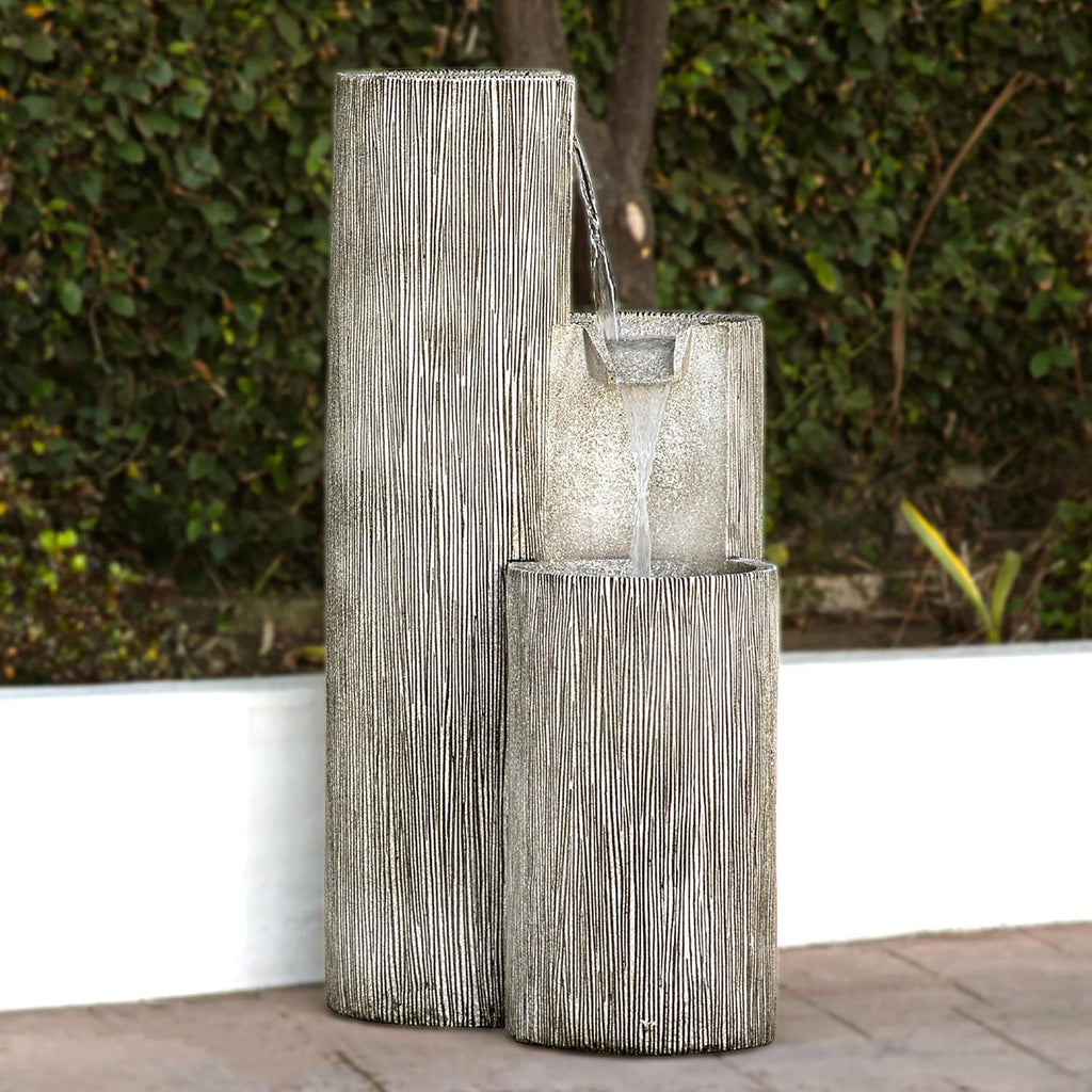Alpine Corporation GIL1482 41' Outdoor 3-Tiered Weathered Stone Water Fountain with Natural Stone Look - Garden Water Feature for Patio, Lawn & Yard Decoration, Gray