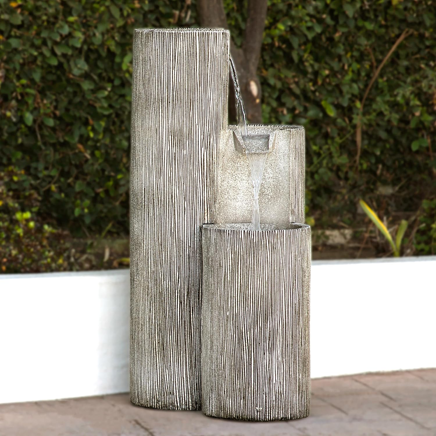 Alpine Corporation GIL1482 41' Outdoor 3-Tiered Weathered Stone Water Fountain with Natural Stone Look - Garden Water Feature for Patio, Lawn & Yard Decoration, Gray