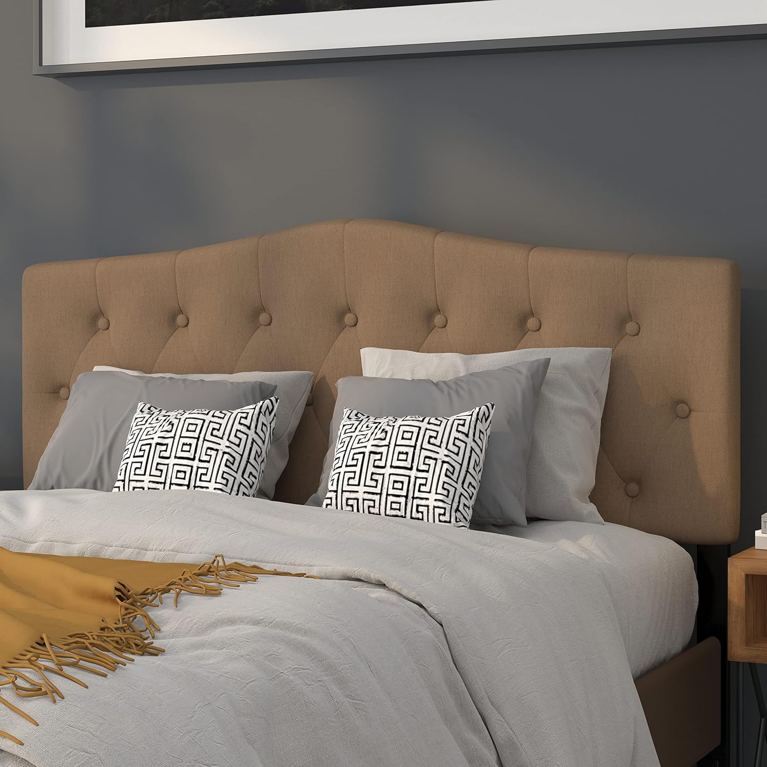 Flash Furniture Cambridge Tufted Upholstered Queen Size Headboard in Dark Brown Fabric