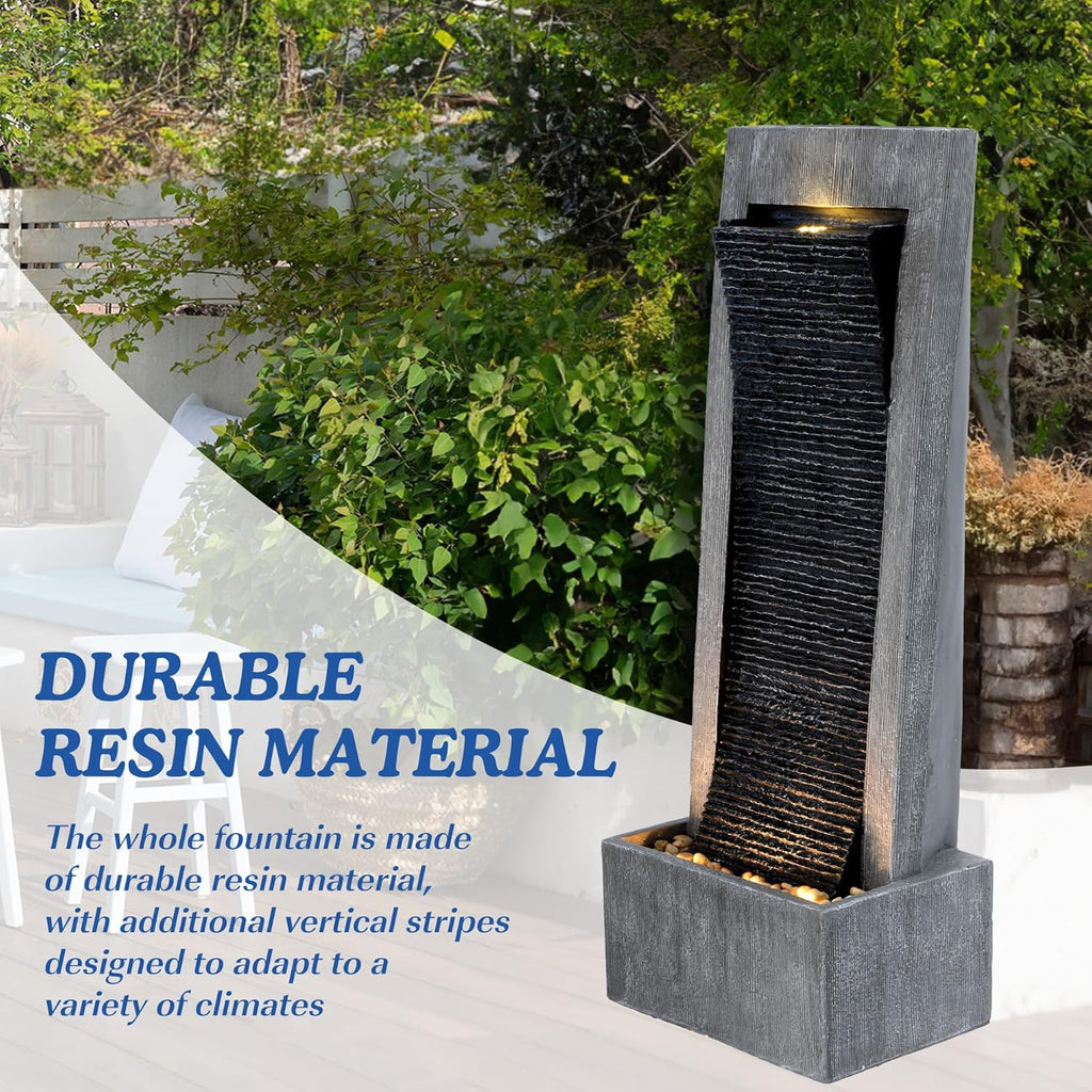 49.6' H Water Fountains Outdoor Garden Decor - Water Fountains and Waterfalls Outside, Large Indoor Floor Standing Resin Fountain Features W/Pump LED Light Cobbles for Patio, Home Art Decor