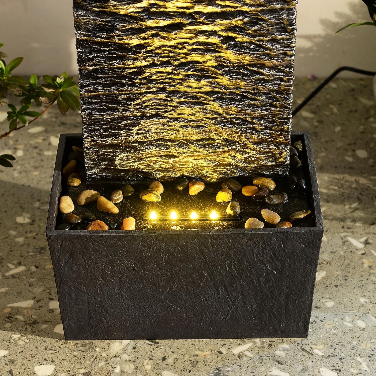 Water Fountain Outdoor, Floor Standing LED Illuminated Water Flow Elegant Water Fountain Pump 38.5' with Pebble Base for Garden, Patio and Yard (24372)