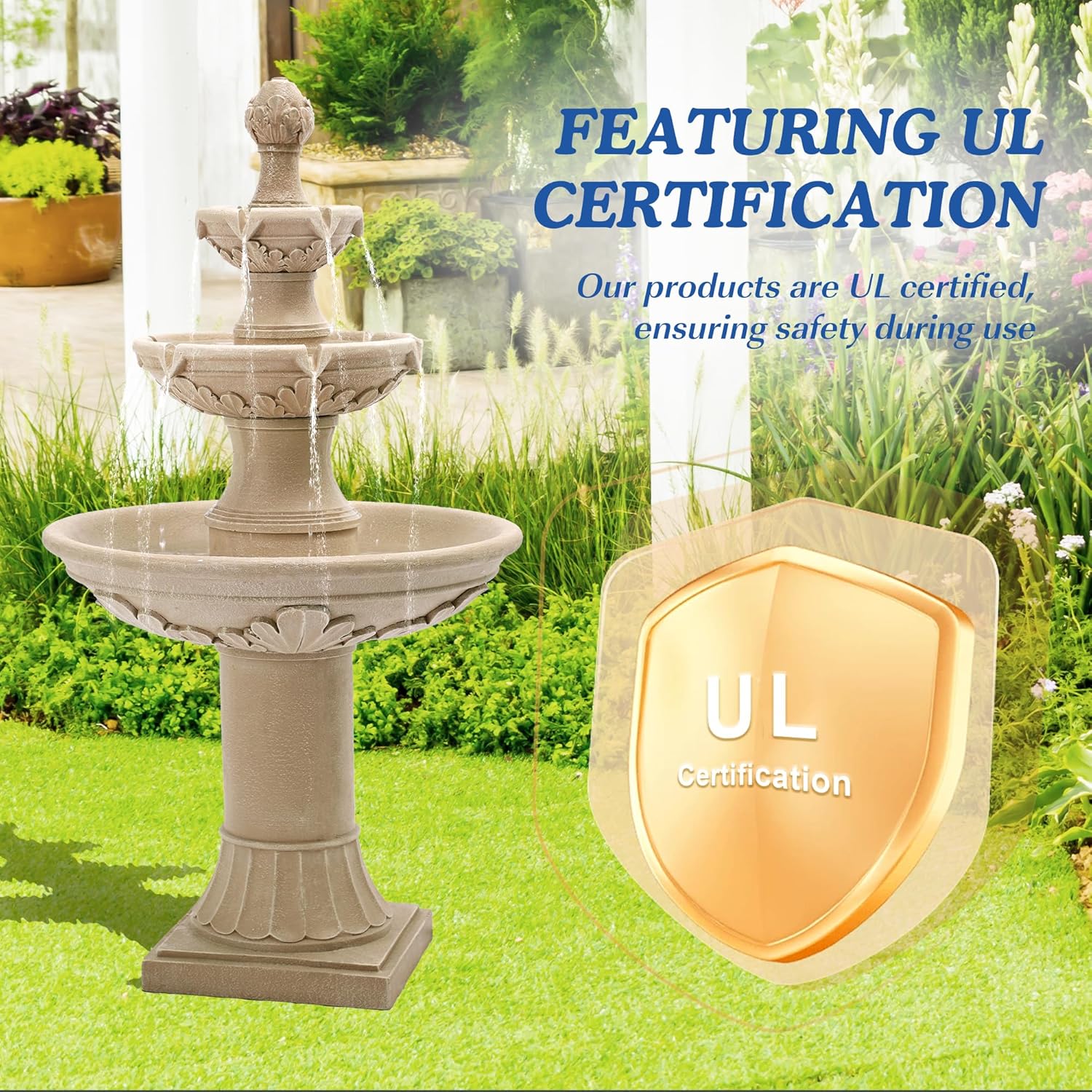 Italian Outdoor Water Fountains Garden Decor - 48.4''H Fountains and Waterfalls Outside, Large Cascading Indoor Floor-Standing Resin Bubbler Fountain Features W/Pump for Patio, Yard and Home