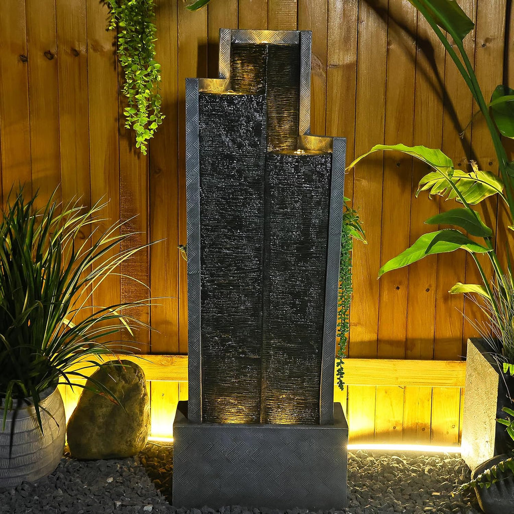 49.6' H Modern Water Outdoor Fountain,Garden Cascading Indoor Resin Water Fountains Tall Floor - Standing Fountain with LED Light for Patio, Yard, Deck and Home Decor