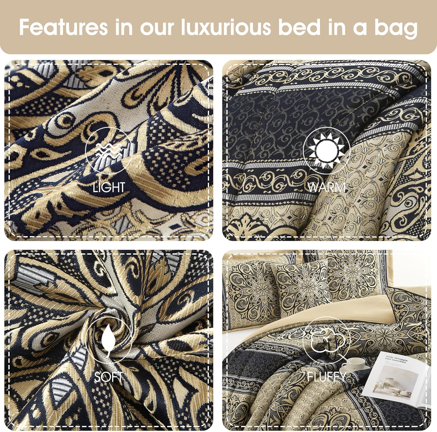 Stratford Park Medallion 7 Piece Navy Comforter Set, Queen Size Jacquard Bedding, All Season Bedding Set, Bed Skirt, Pillows & Shams