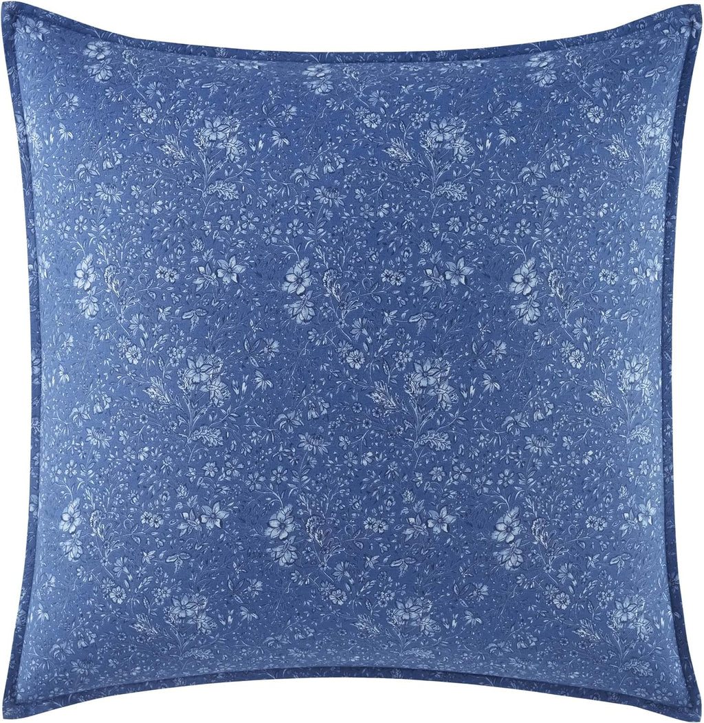 Laura Ashley – Queen Comforter Set, Reversible Floral Bedding with Matching Shams & Bonus Decorative Pillows, Medium Weight, 7-Piece, College Dorm Room Essentials (Elise Blue)