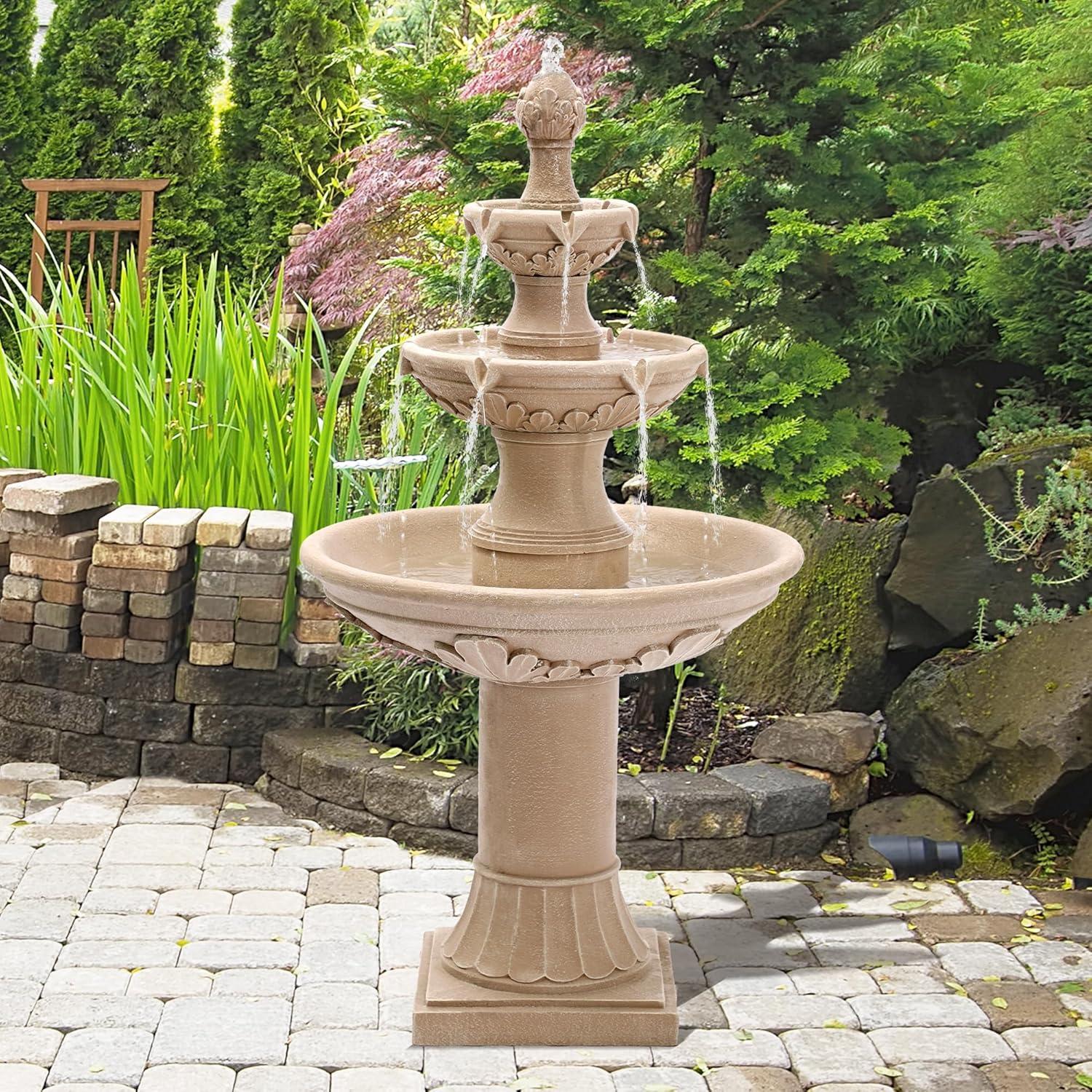 Italian Outdoor Water Fountains Garden Decor - 48.4''H Fountains and Waterfalls Outside, Large Cascading Indoor Floor-Standing Resin Bubbler Fountain Features W/Pump for Patio, Yard and Home