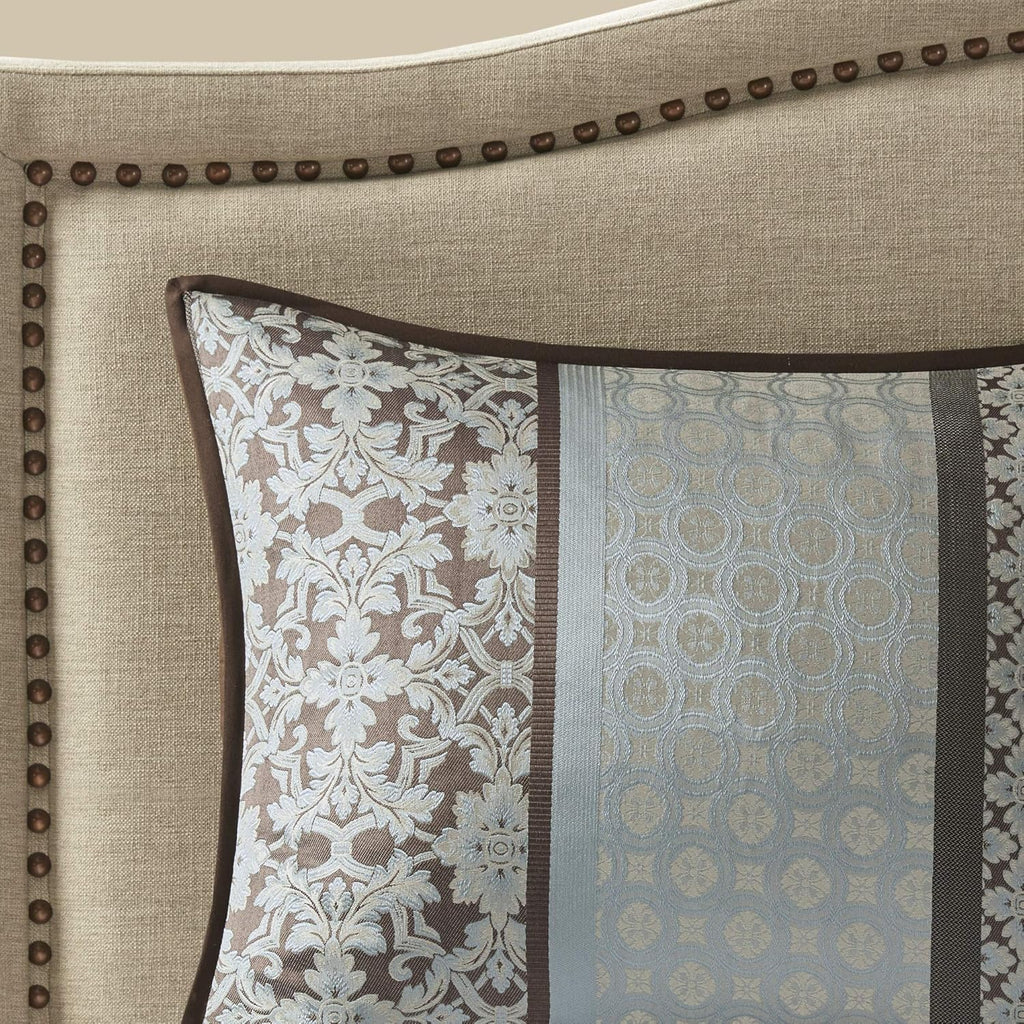 Madison Park Princeton Cozy Comforter Set - Luxurious Jaquard Traditional Damask Design, All Season Down Alternative Bedding with Matching Shams, Decorative Pillow, Cal King(104'x92'), Blue 7 Piece
