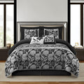 Stratford Park 7 Piece Black Sliver Comforter Set, King Size Jacquard Floral Bedding Set, All Season, Ultra-Soft, Matching Pillows & Shams, Bed Skirt