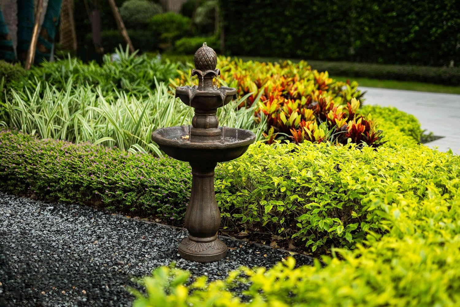 3 Tiered Water Fountains Outdoor –42.2'' Tall, Like Stone Bird Bath for Outside, Elegant Waterfall Feature for Garden, Yard, Patio (Bronze Color)