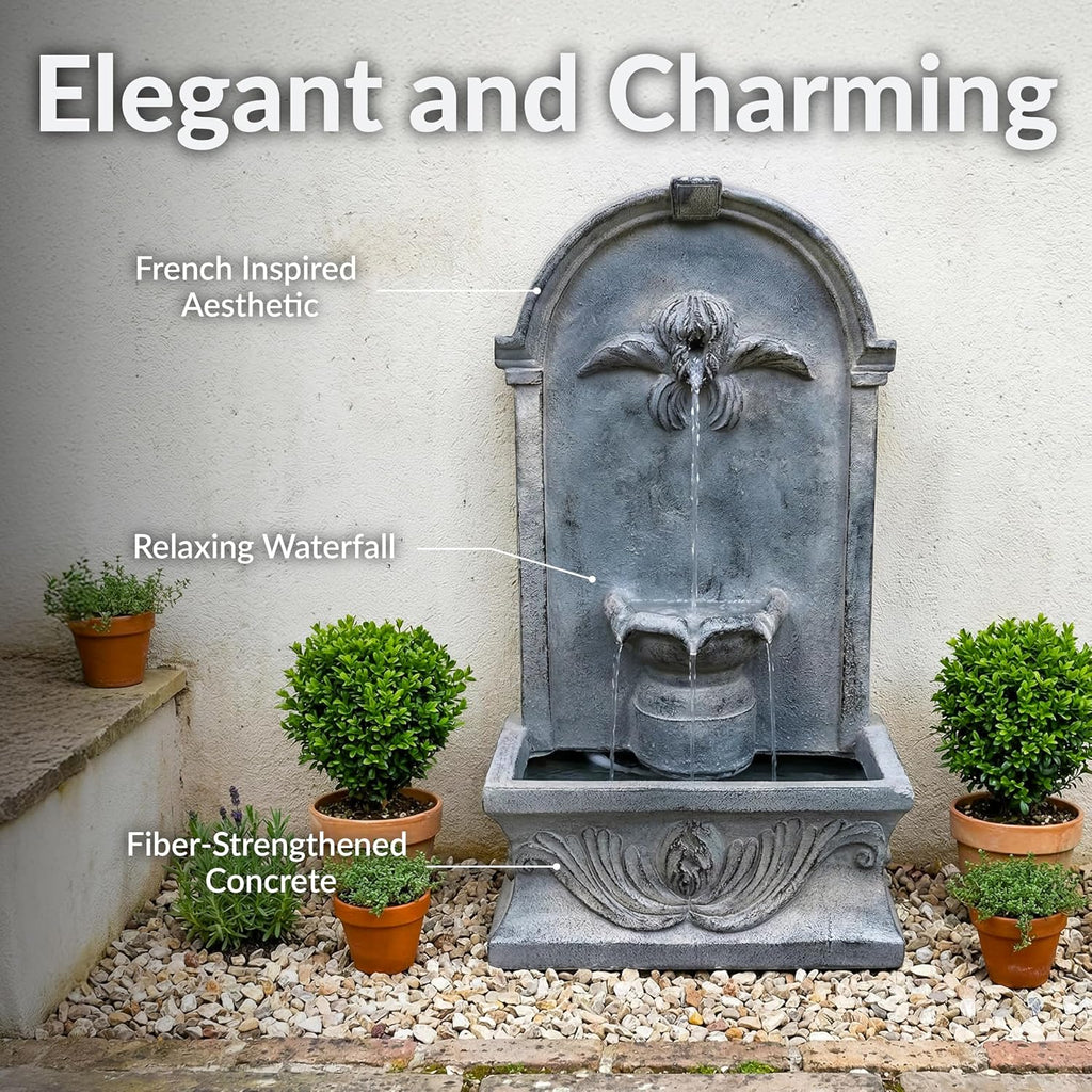Sunnydaze 28-Inch Outdoor French-Inspired Flat Back Water Fountain - Glass Fiber Reinforced Concrete Construction
